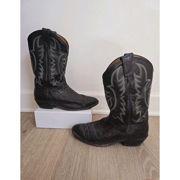Tony Lama Other - Tony Lama Y2060 Black Leather Embroidery Western Cowboy Pull On Mens Boots 11 D